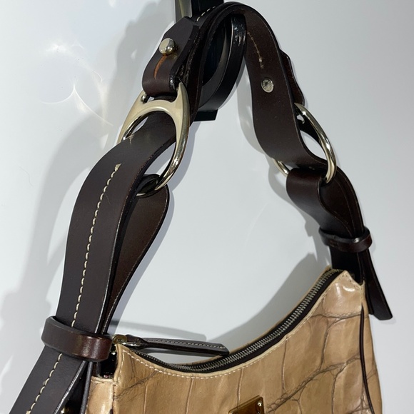 DOONEY & BOURKE TAN CROC BIT LEATHER HOBO PURSE - Picture 2 of 12